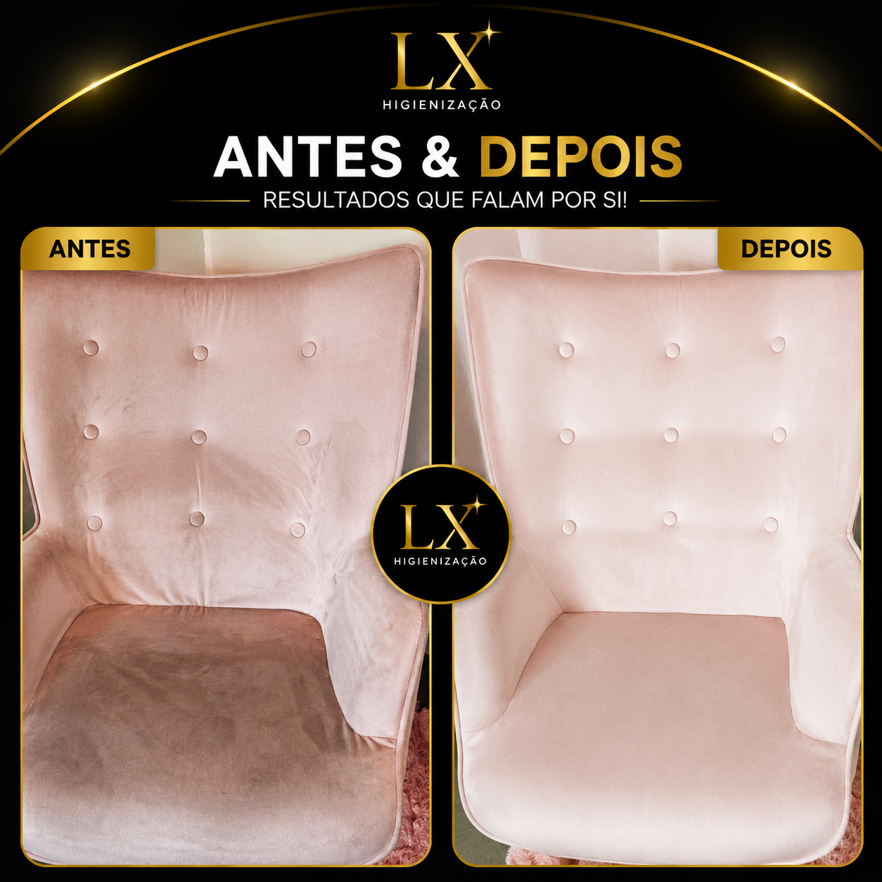 Antes e depois — Poltrona Rosa
