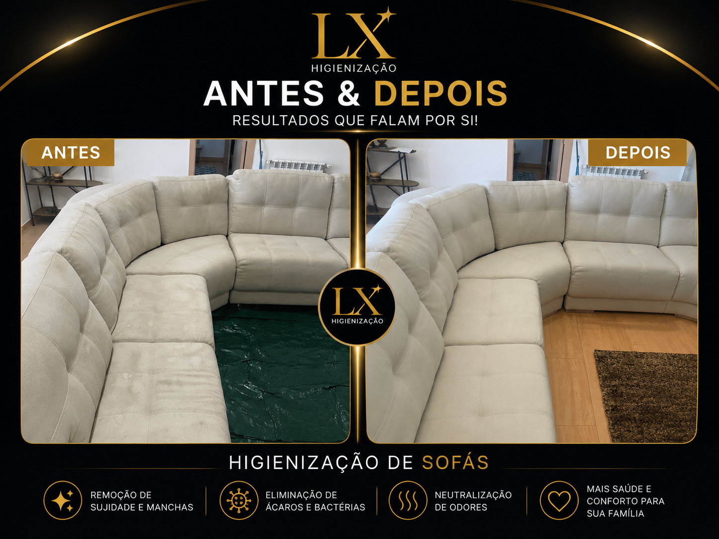Antes e depois — Sofá de Pele Branco