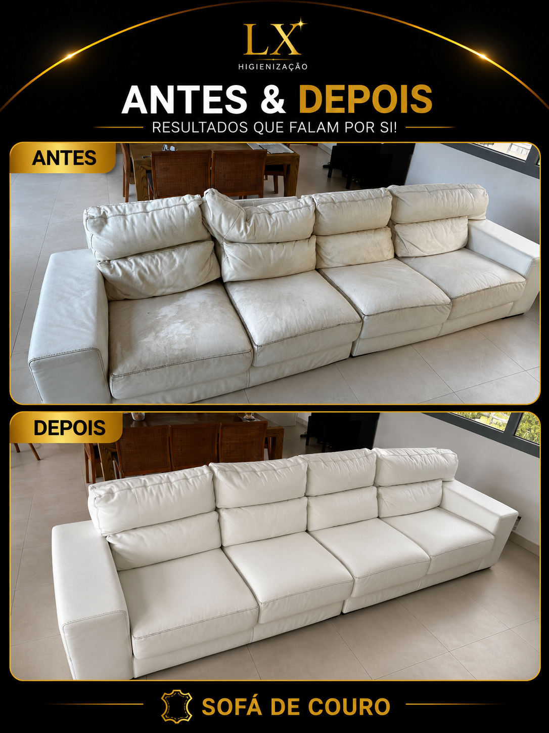 Antes e depois — Sofá de Couro